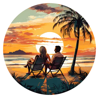 Couple Relaxing at Sunset Beach