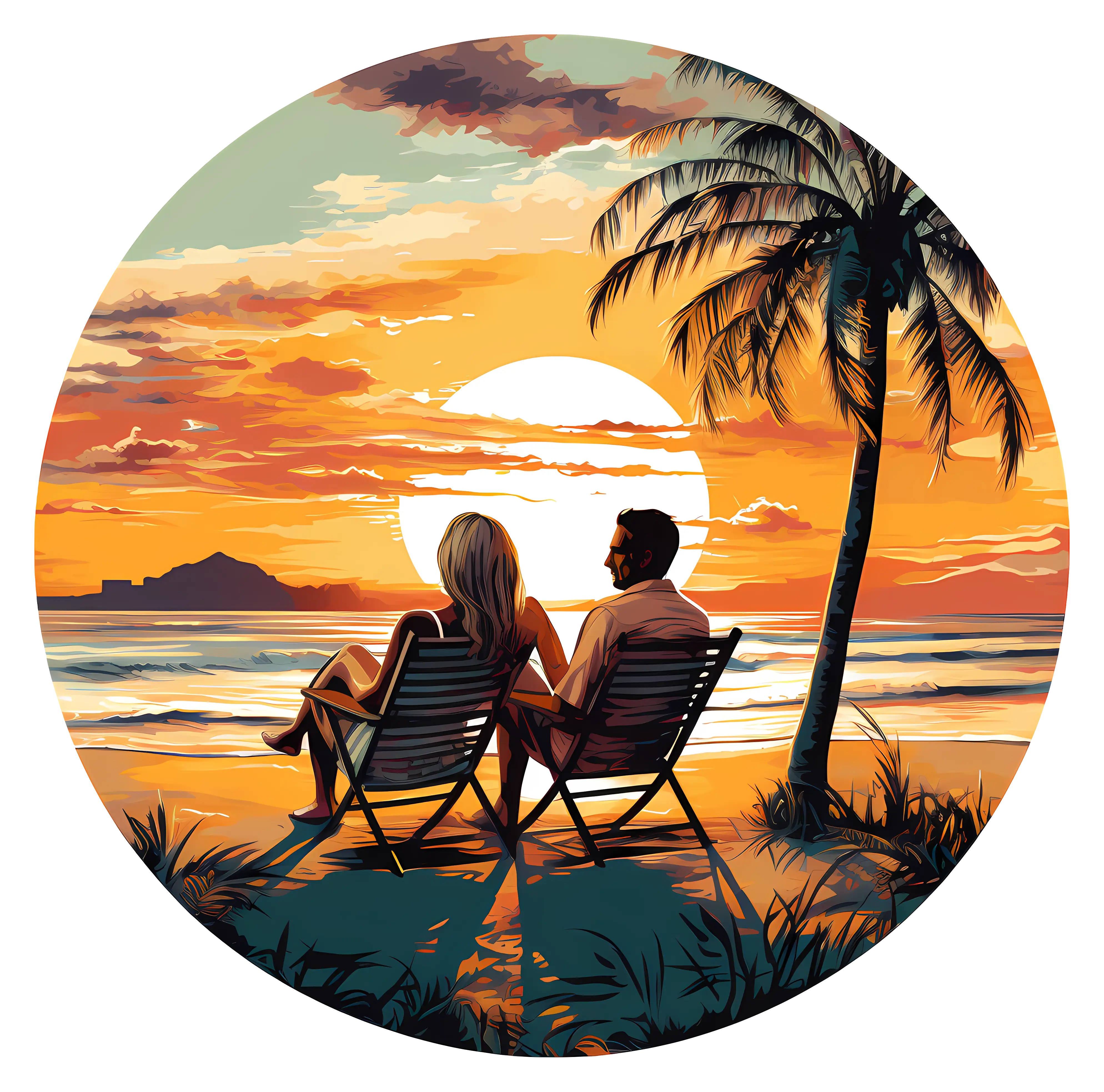 Couple Relaxing at Sunset Beach