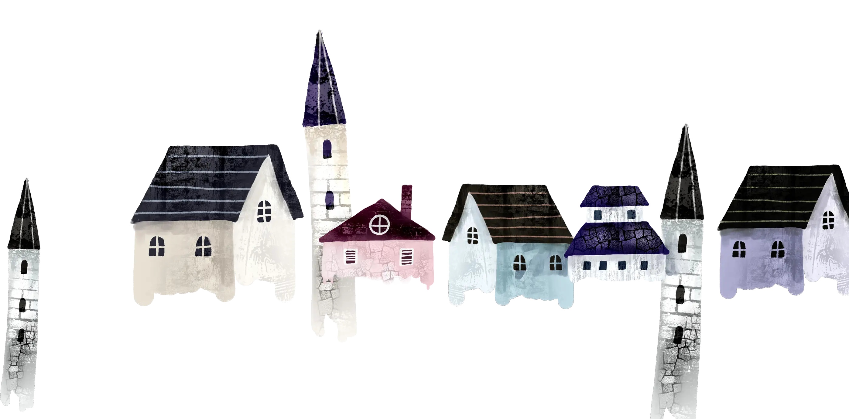 Watercolor Village Houses