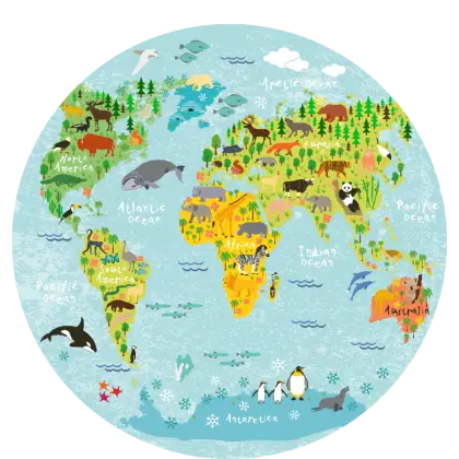 Illustrated Animal World Map for Education