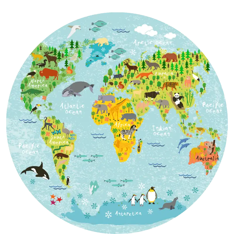 Illustrated Animal World Map for Education
