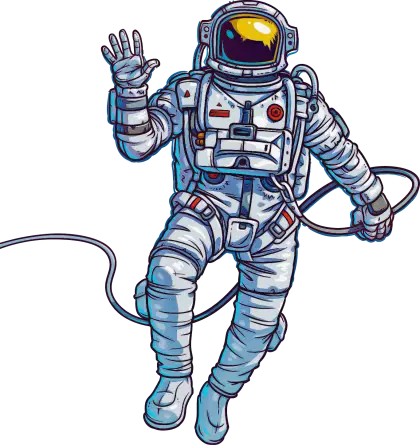 Astronaut Floating in Outer Space with Tether