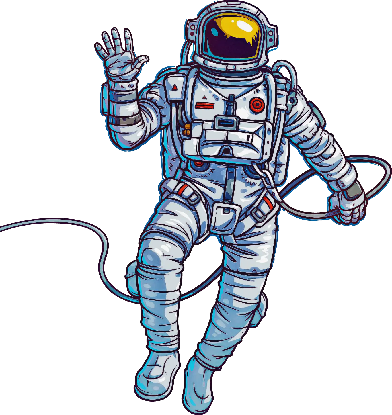 Astronaut Floating in Outer Space with Tether
