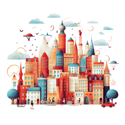 Colorful Cityscape in Artistic Illustration