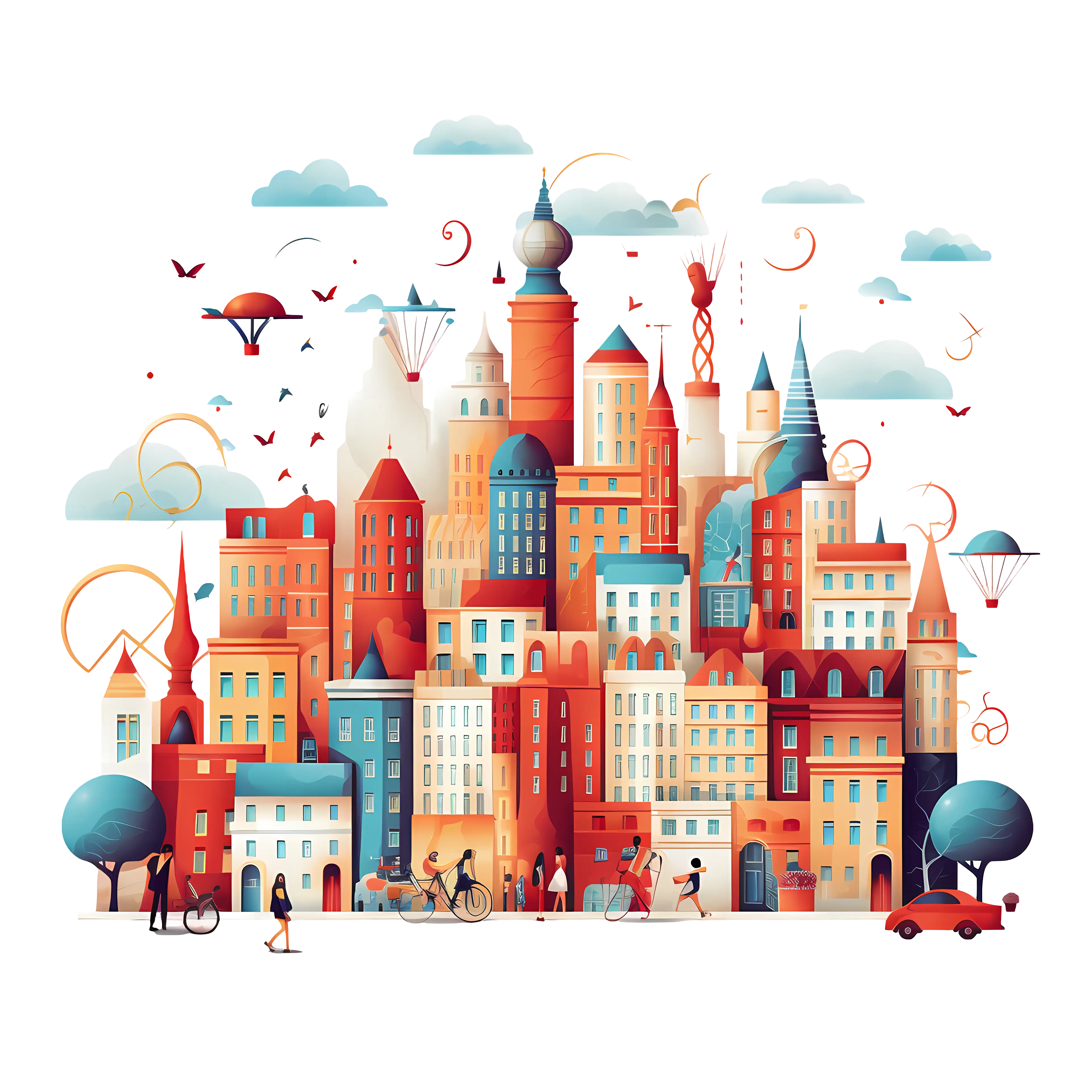 Colorful Cityscape in Artistic Illustration