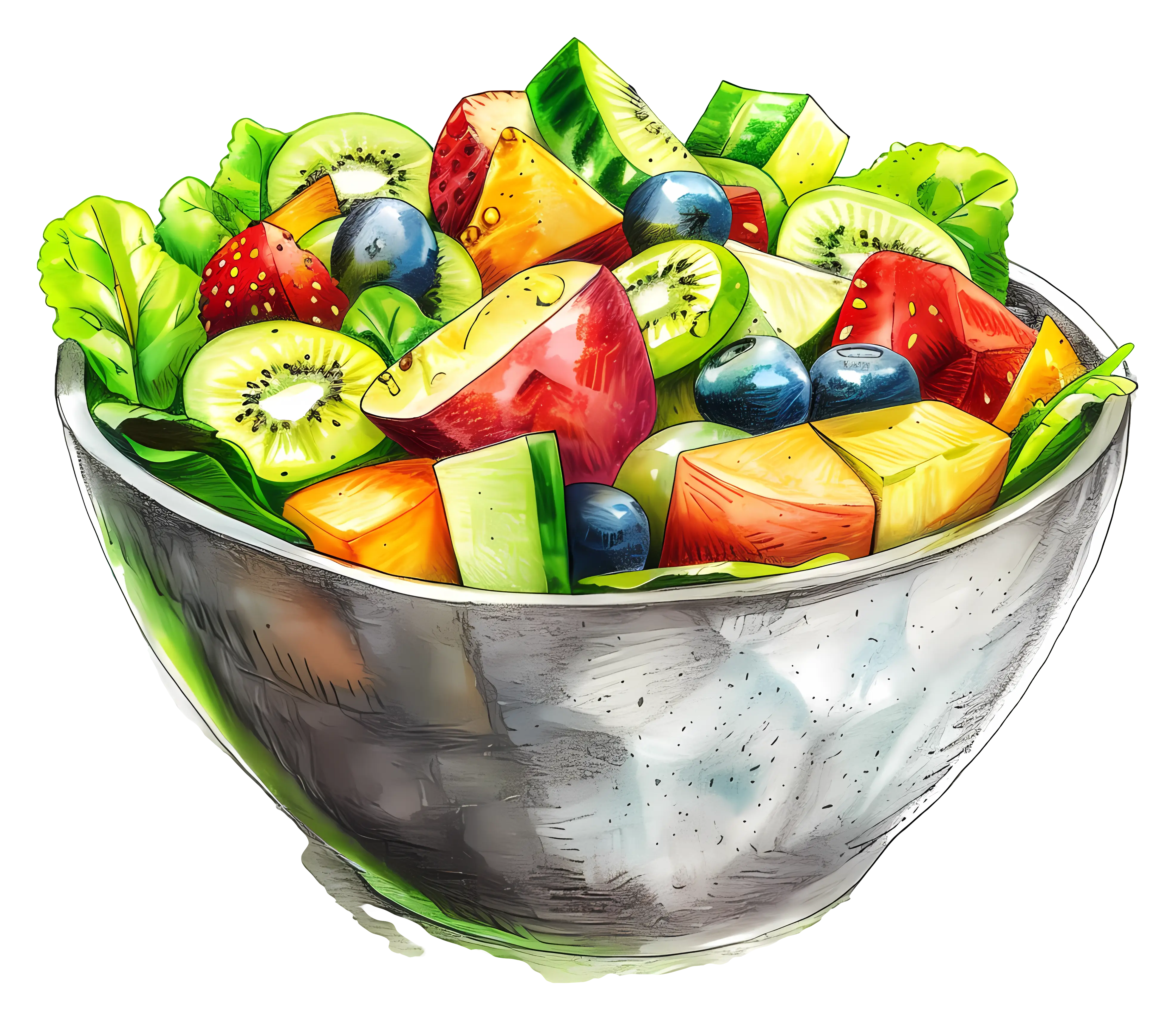 Fresh Vegetable and Fruit Salad in a Bowl