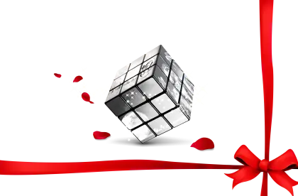 Rubik&#039;s Cube with Red Ribbon and Petals