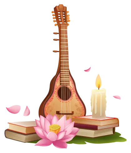 Instrument, Books, Candle, and Lotus Illustration