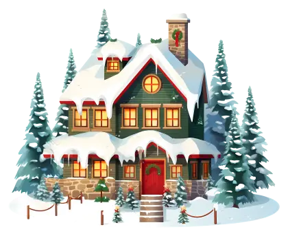 Snowy House with Christmas Decor