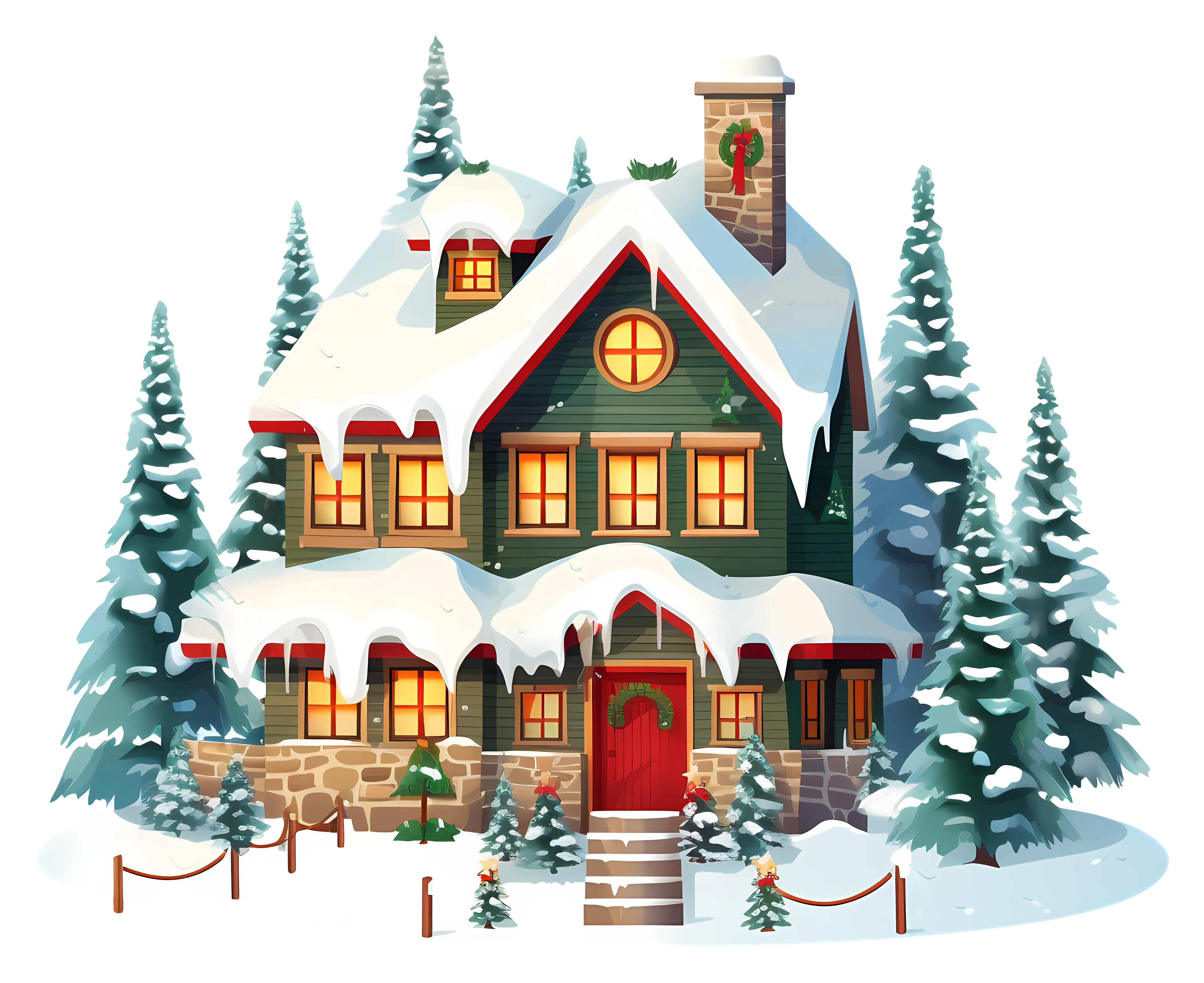 Snowy House with Christmas Decor