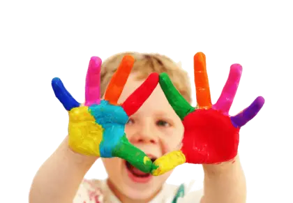 Colorful Fun: Child with Painted Hands