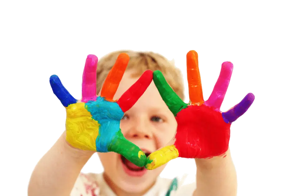 Colorful Fun: Child with Painted Hands