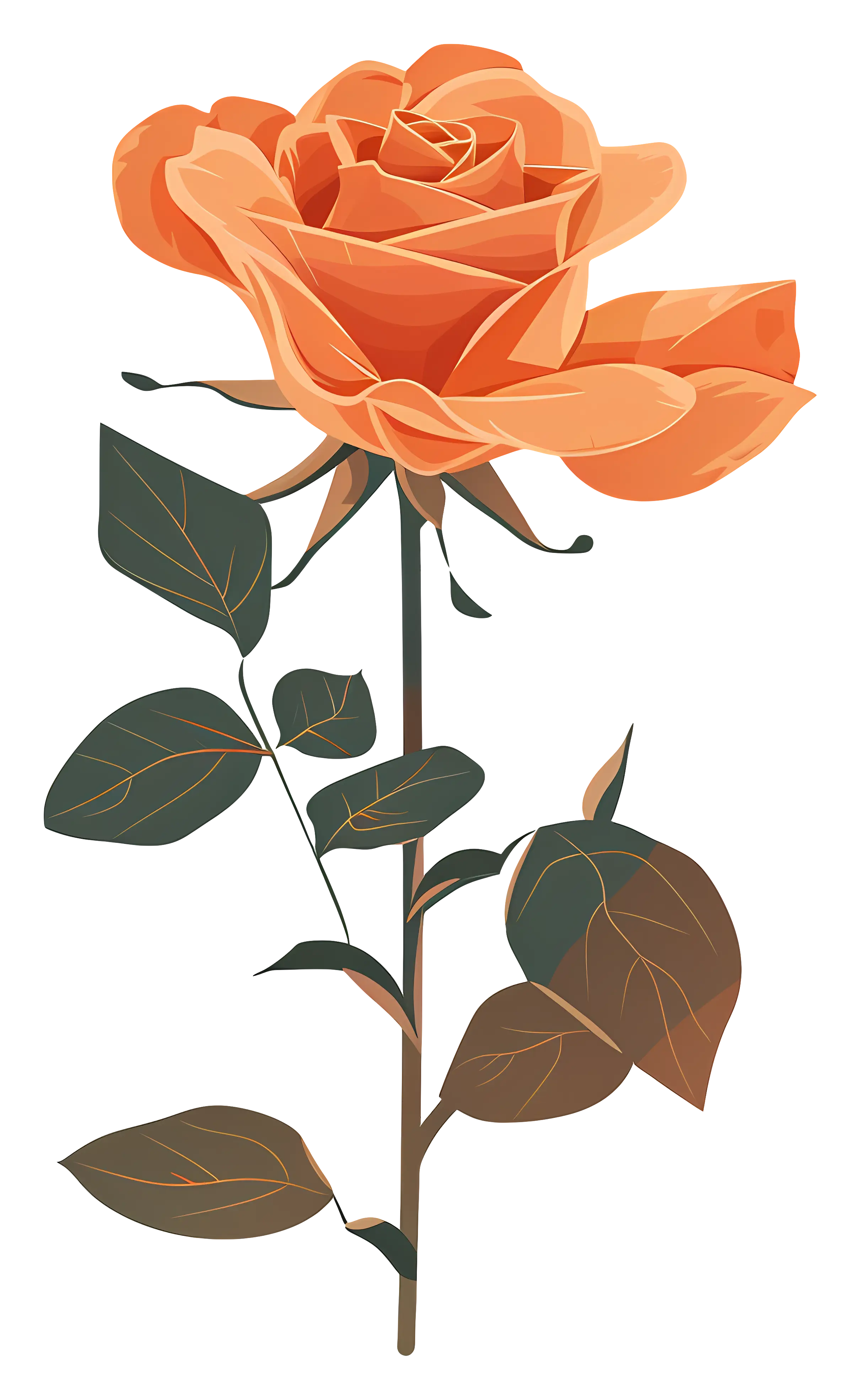 Elegant Orange Rose with Green Leaves