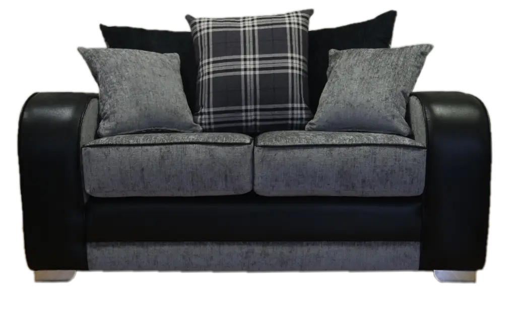 Gray and Black Sofa with Plaid Accents