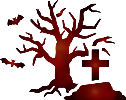 Spooky Graveyard Scene with Tree and Bats
