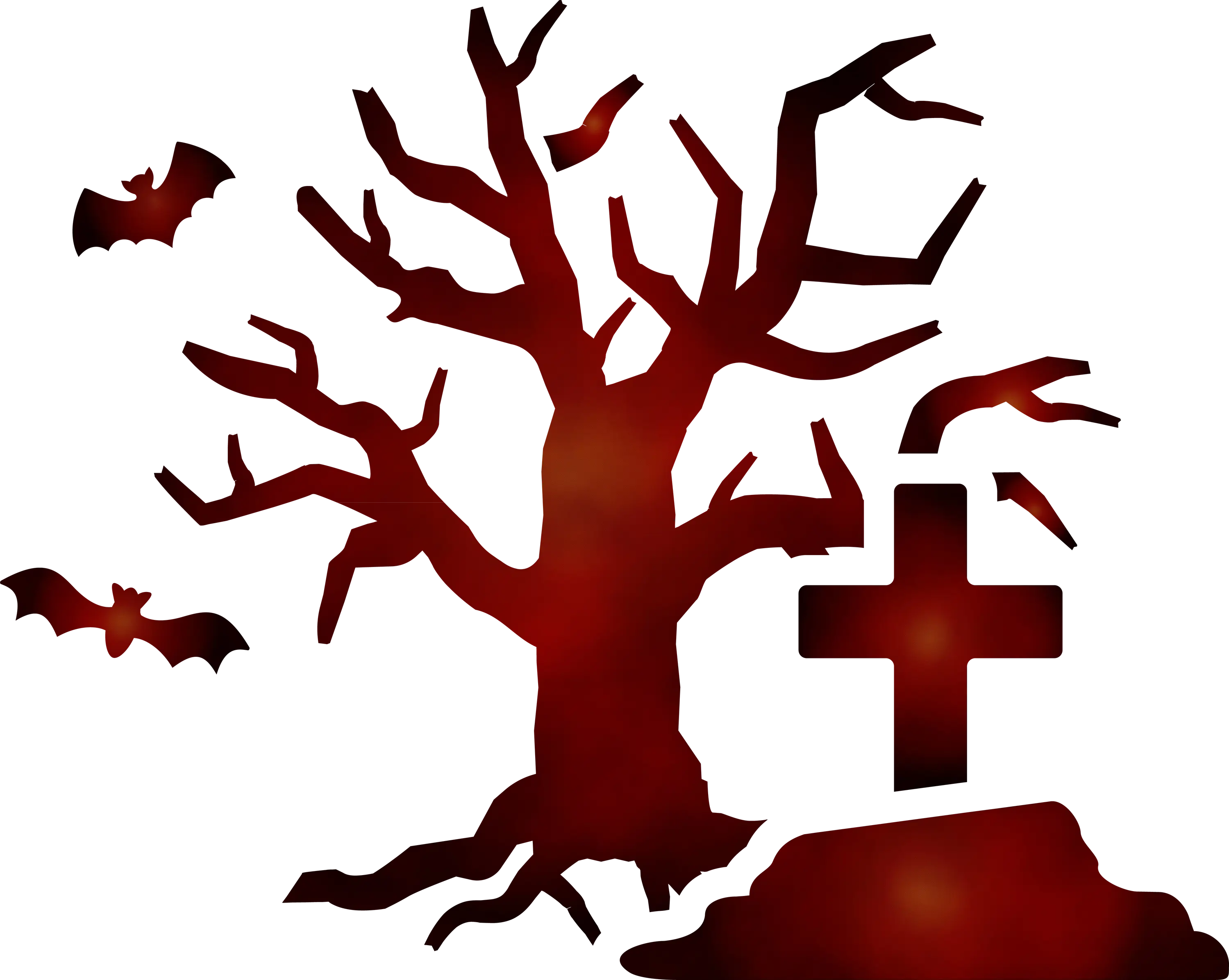 Spooky Graveyard Scene with Tree and Bats