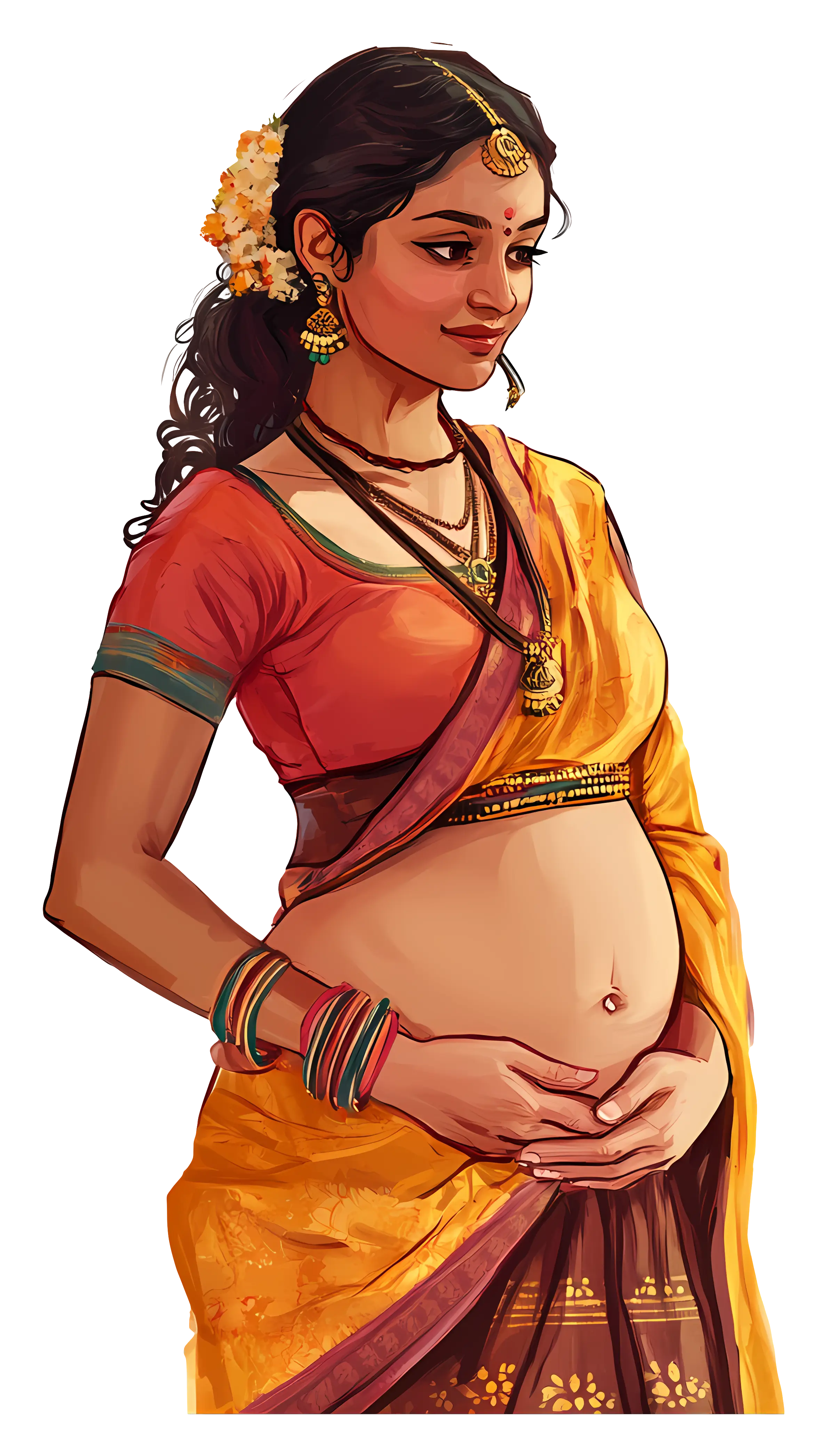 Pregnant Woman in Traditional Sari