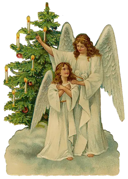 Angels Decorating Christmas Tree