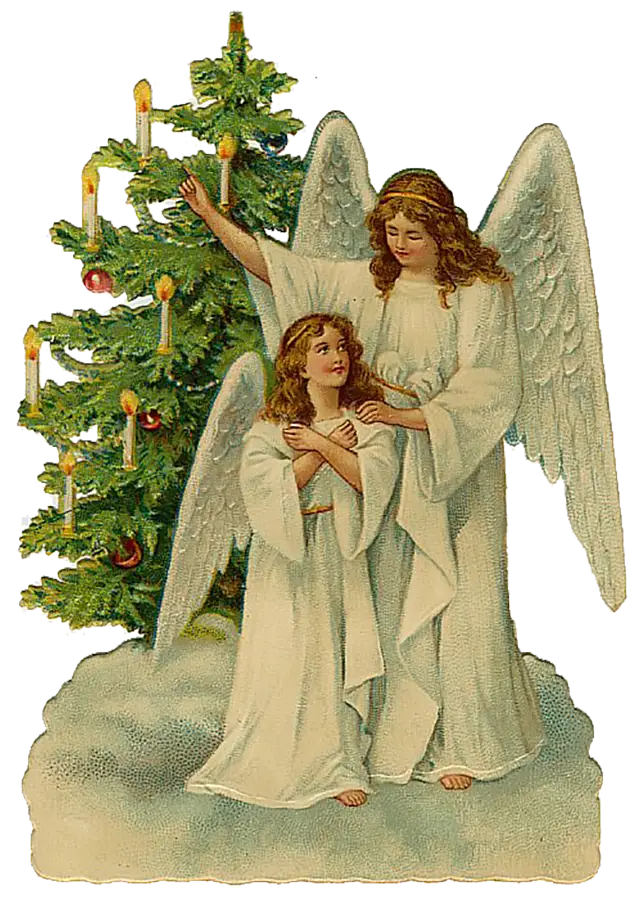 Angels Decorating Christmas Tree