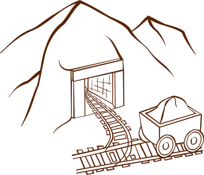 Line Art Illustration of Mining Cart and Tunnel