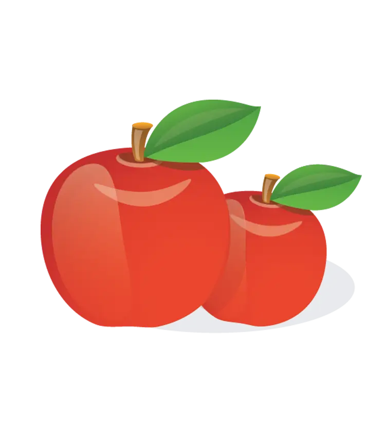 Pair of Fresh Red Apples with Leaves