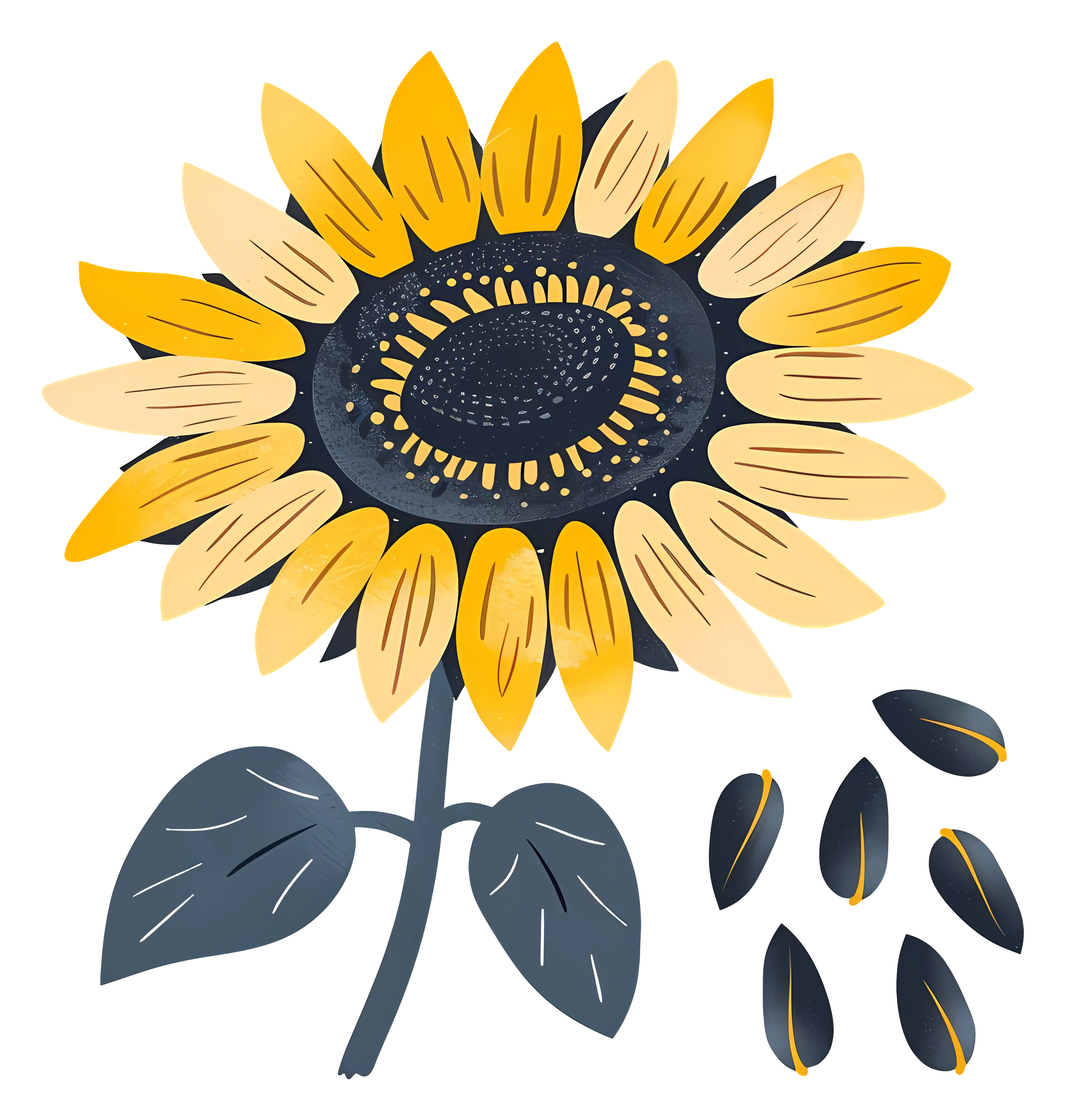 Bright Yellow Sunflower and Seeds Illustration