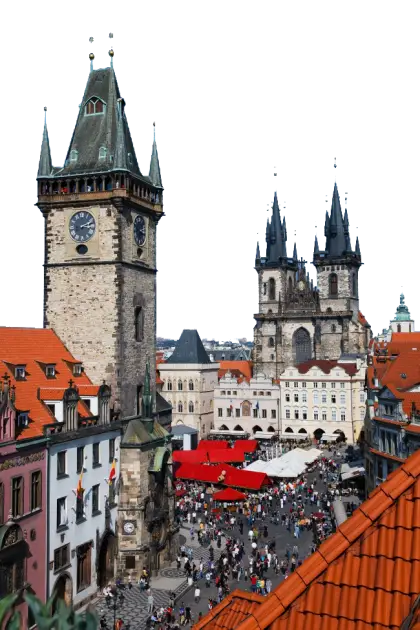 Clock Tower and Cathedral in City