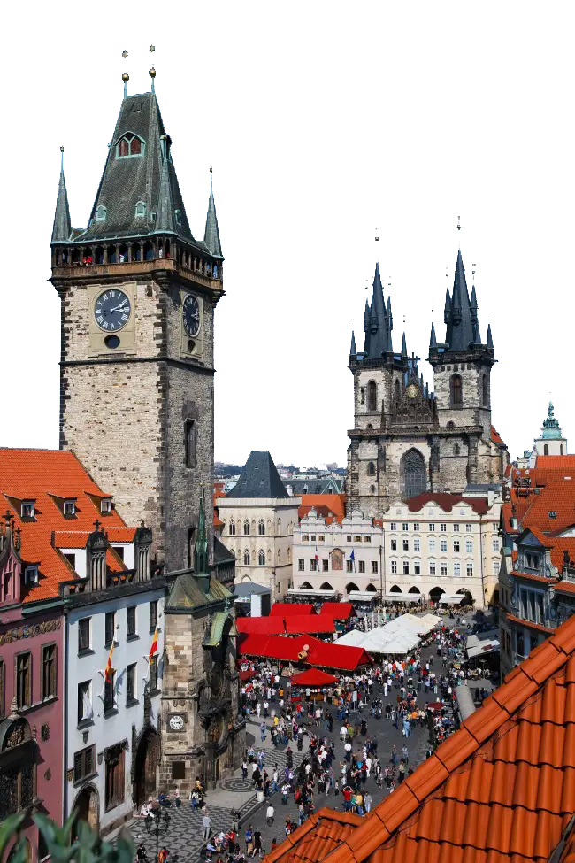 Clock Tower and Cathedral in City