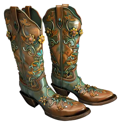 Decorative Floral Leather Boots