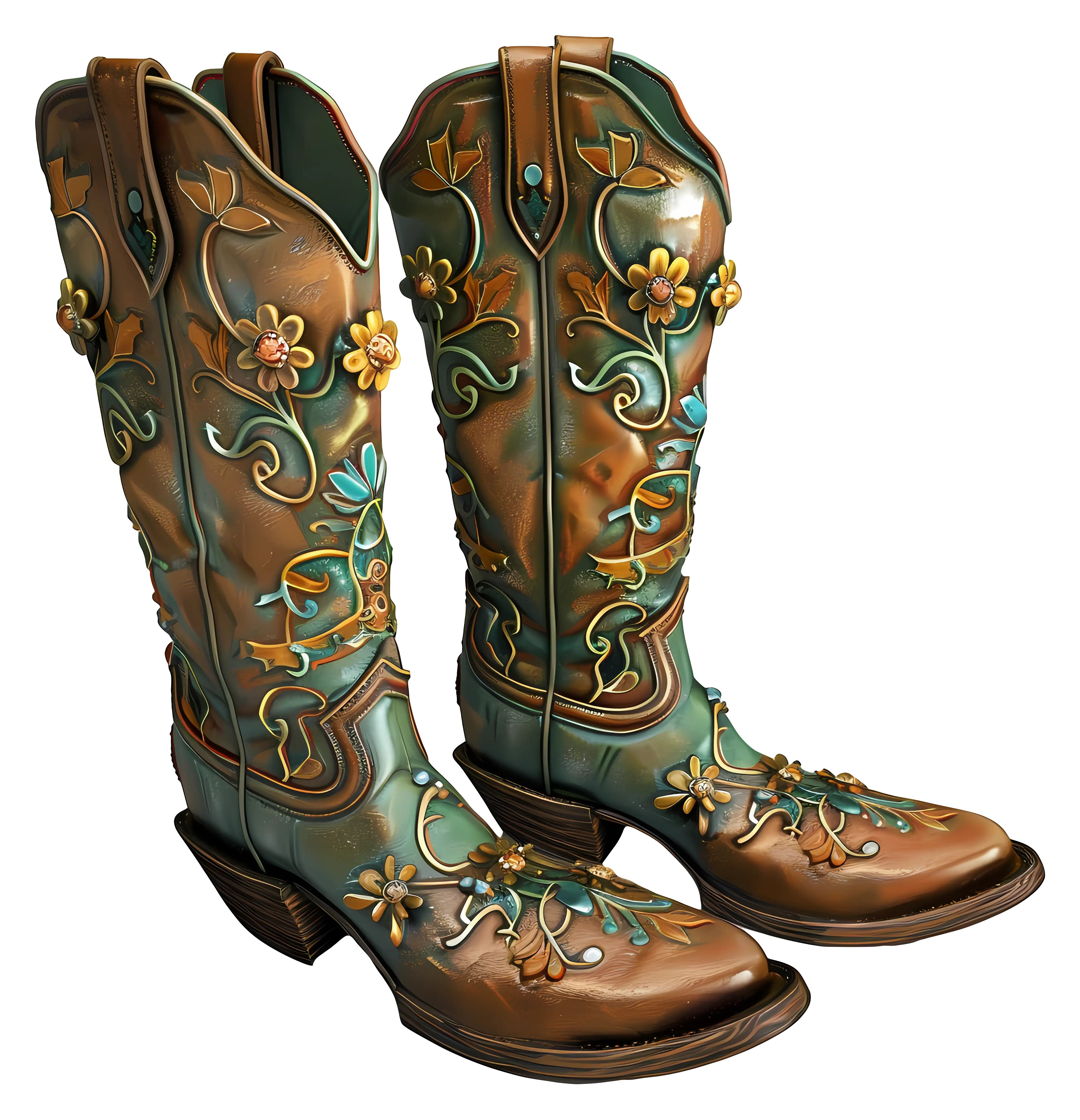 Decorative Floral Leather Boots