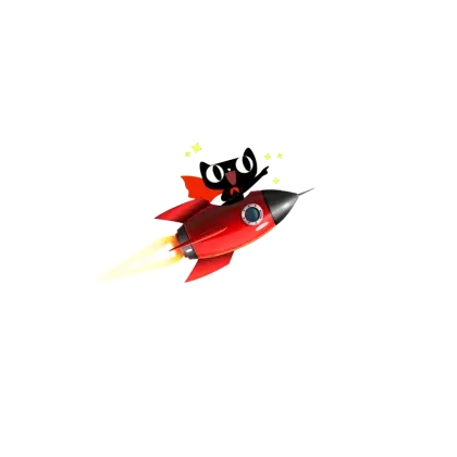 Cartoon Character with Red Rocket