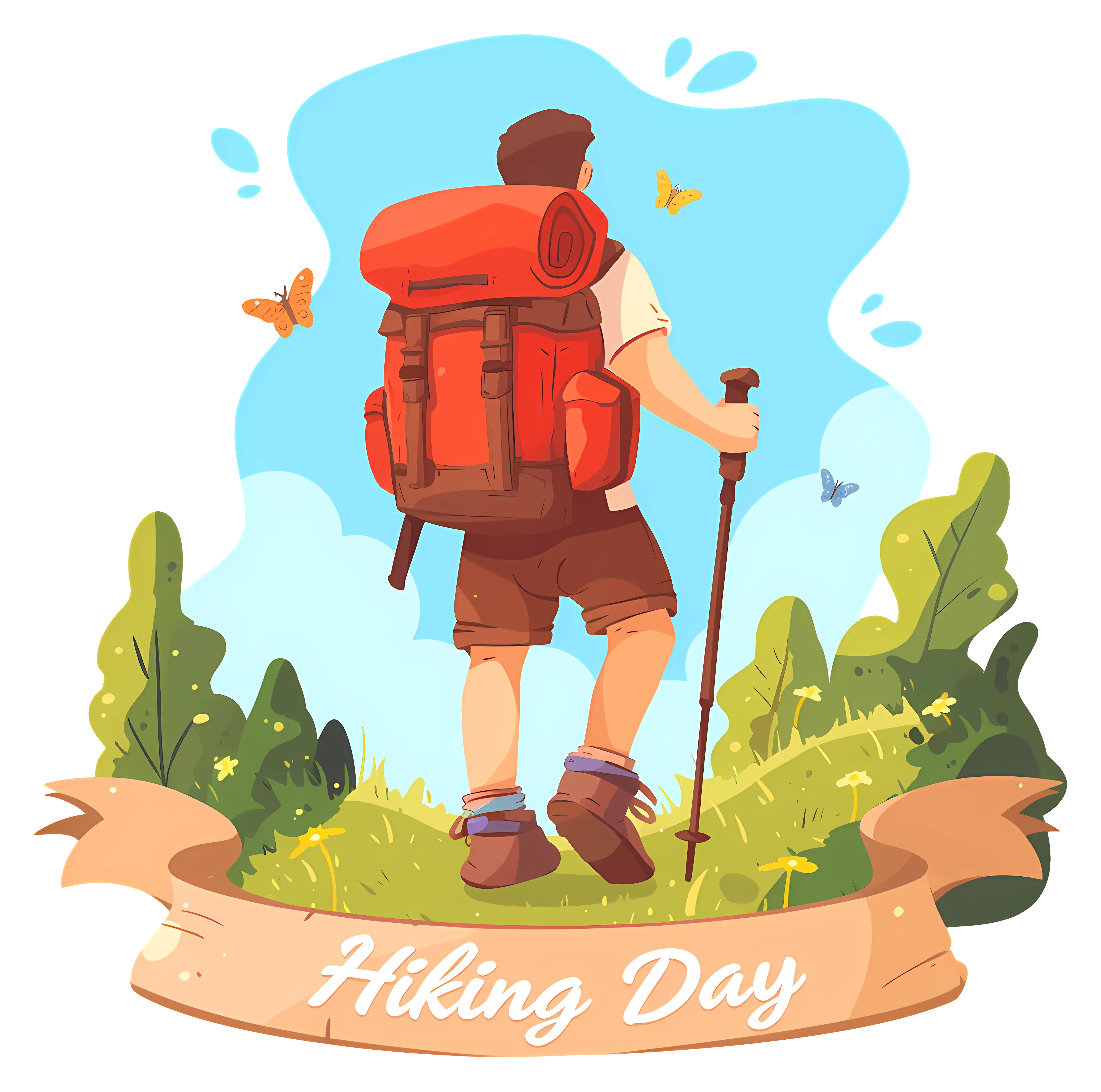 Hiking Day Celebration with Backpacker Illustration