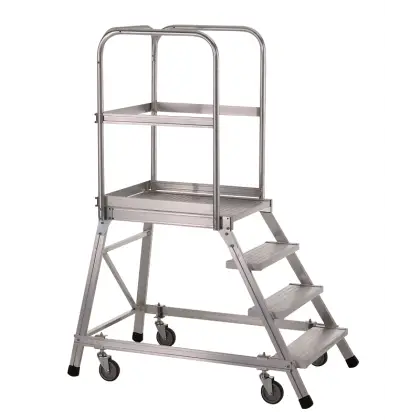 Industrial Rolling Ladder with Safety Rails