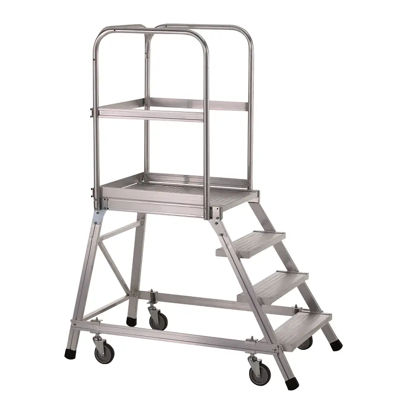 Industrial Rolling Ladder with Safety Rails