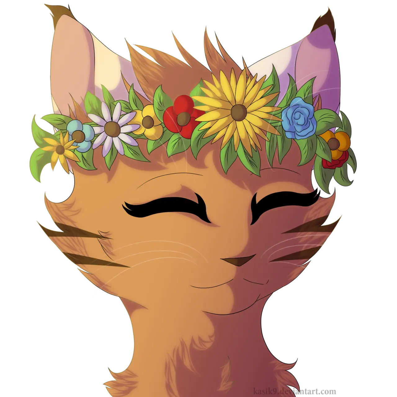 Smiling Cat with Flower Crown