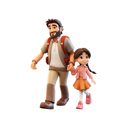 Father and Daughter Walking Illustration