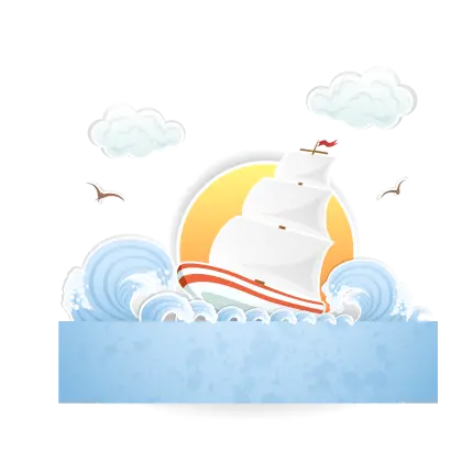 Sailing Ship with Sun and Waves