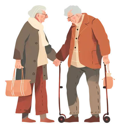 Illustration of Elderly Couple Holding Hands