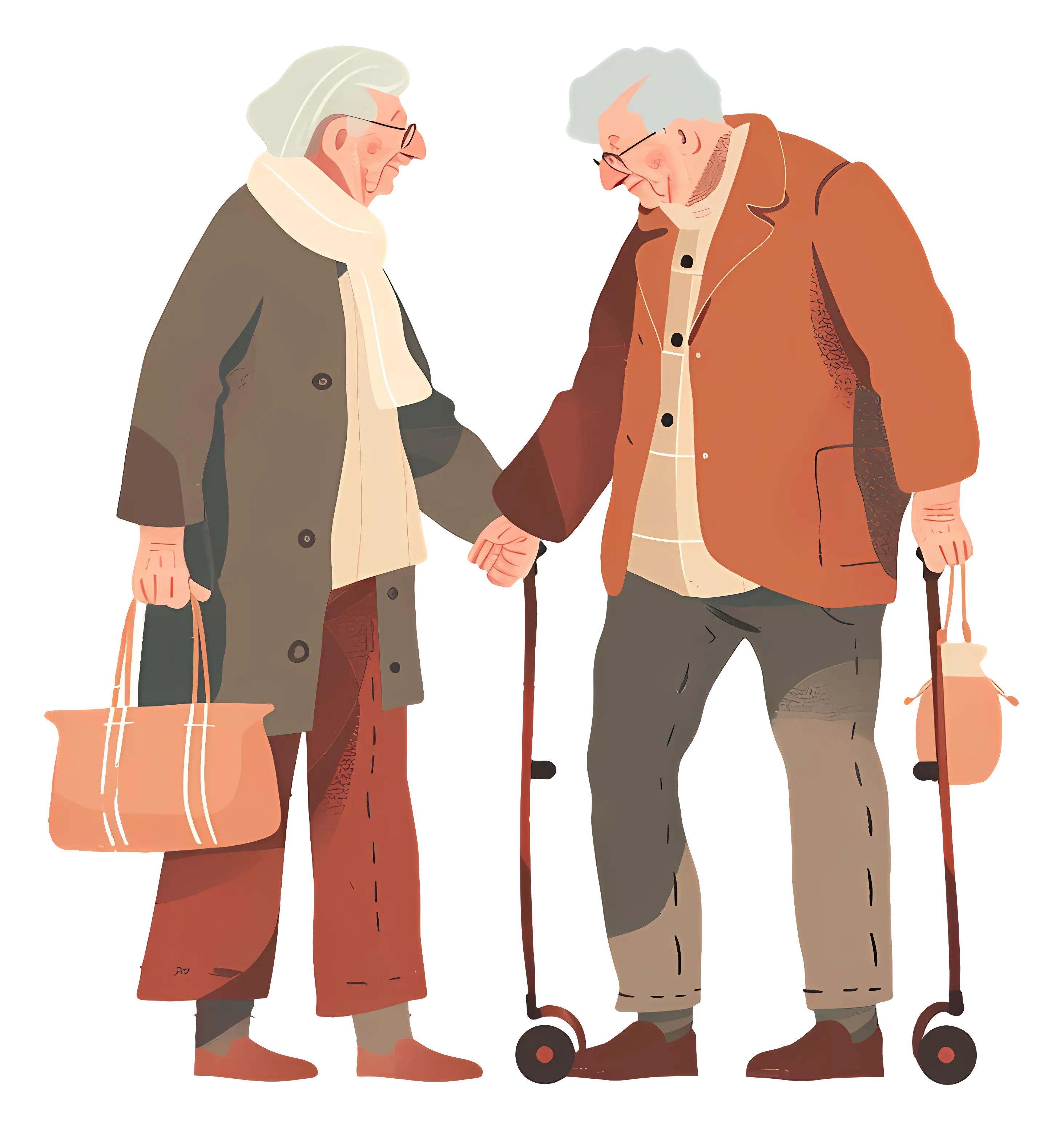 Illustration of Elderly Couple Holding Hands