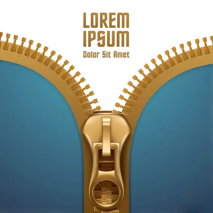 Golden Zipper on Blue Background