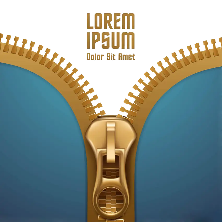 Golden Zipper on Blue Background