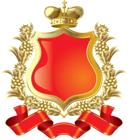 Golden Shield with Crown and Red Ribbon