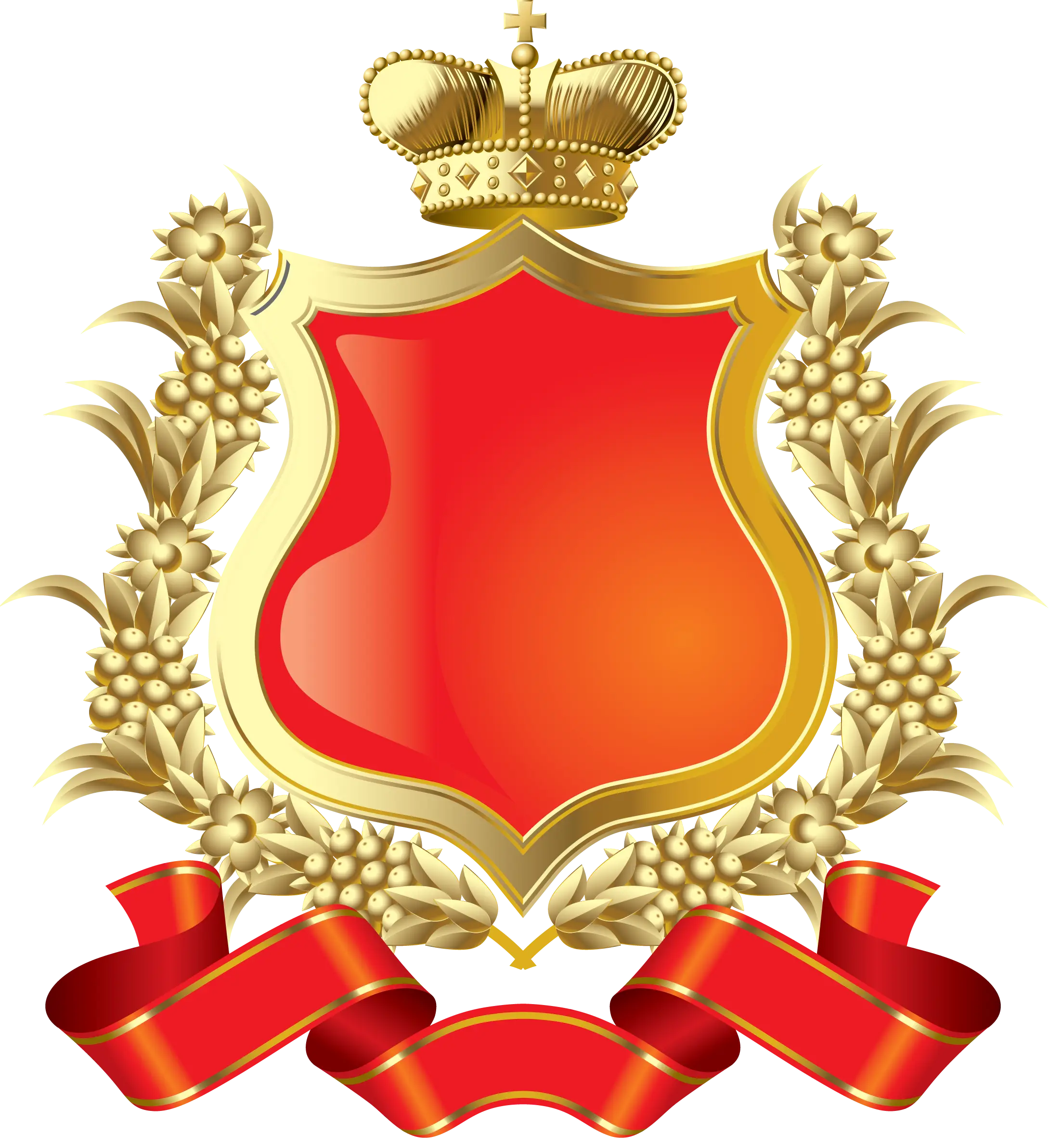 Golden Shield with Crown and Red Ribbon