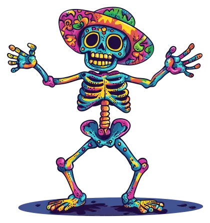 Colorful Skeleton with Festive Hat