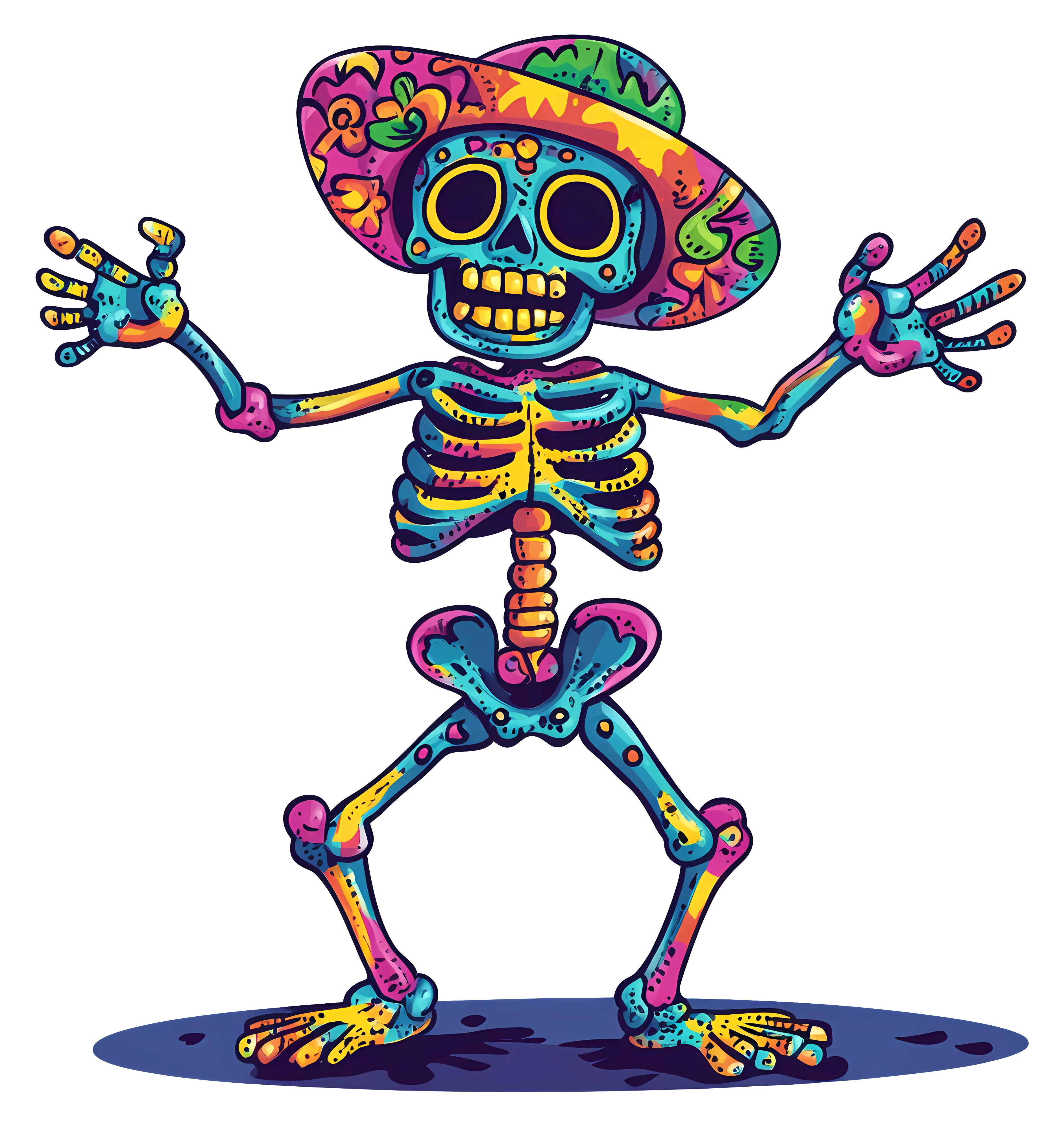 Colorful Skeleton with Festive Hat