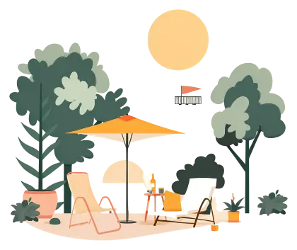 Outdoor Lounge Area with Trees and Sun