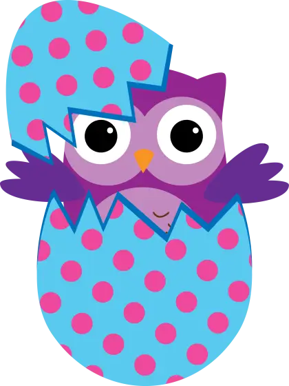 Cute Purple Owl Hatching from Egg