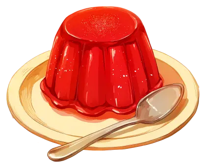 Red Jelly Dessert on a Plate with Spoon