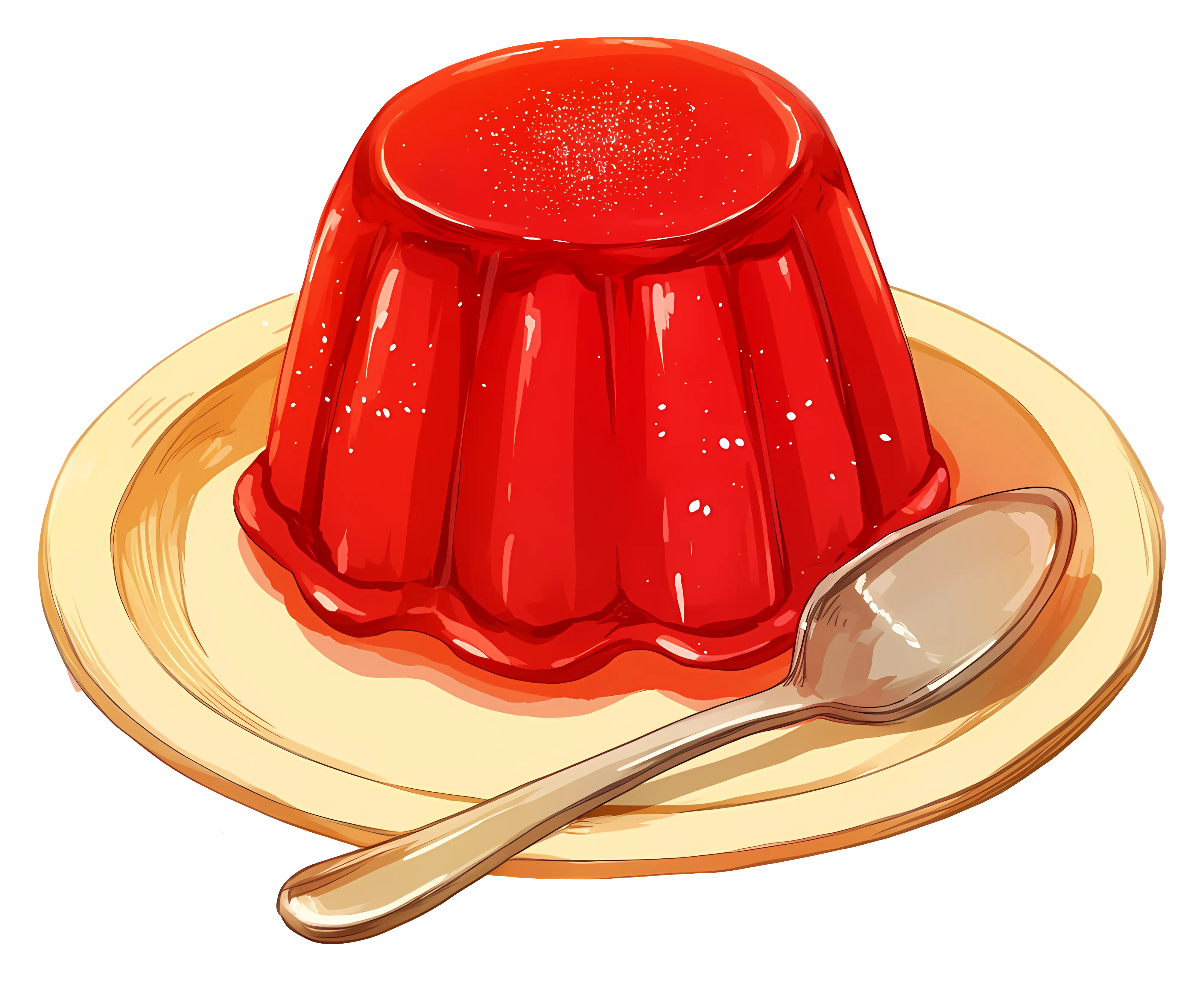 Red Jelly Dessert on a Plate with Spoon