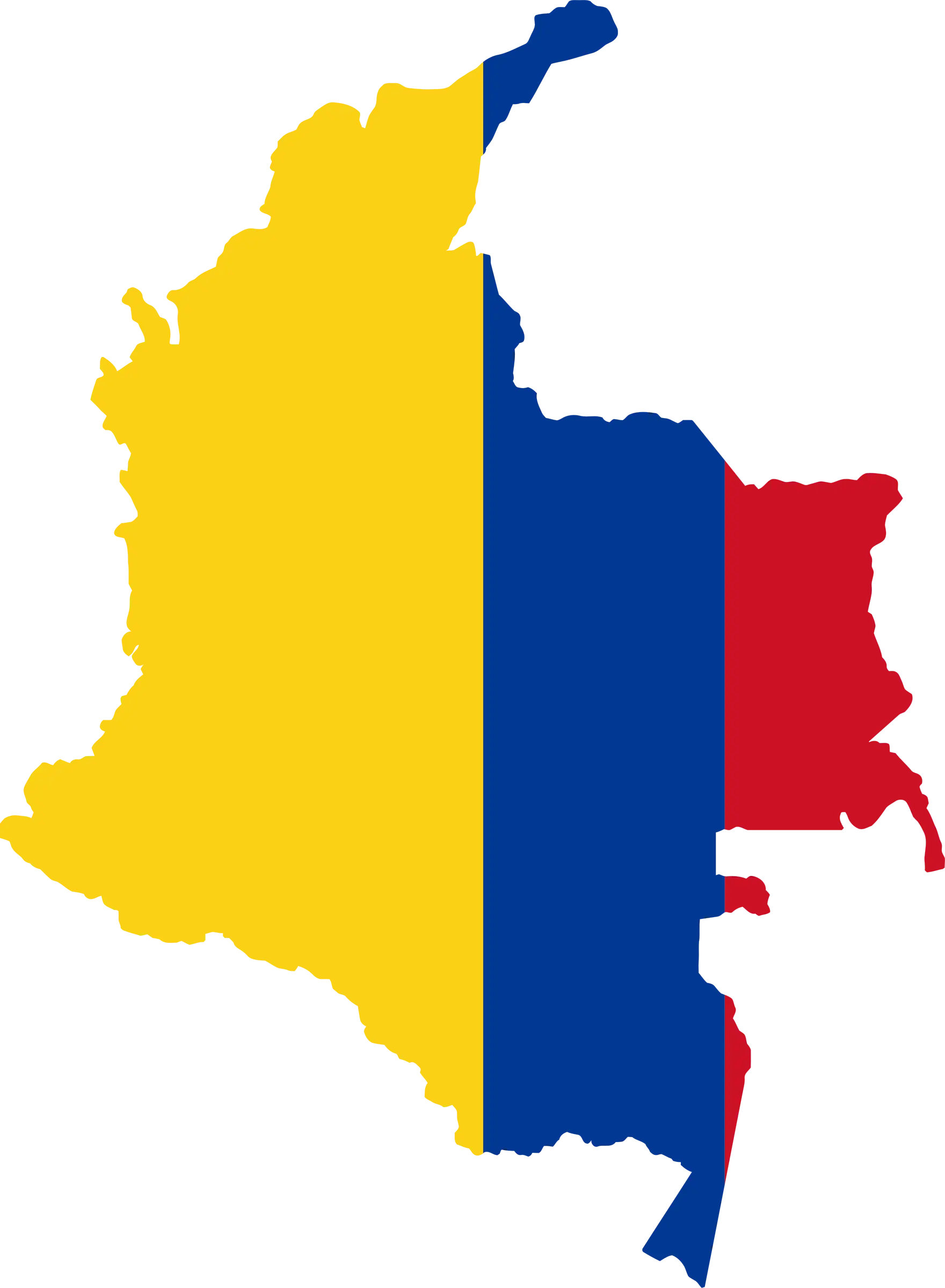 Colombian Map with Yellow, Blue, and Red Flag Colors